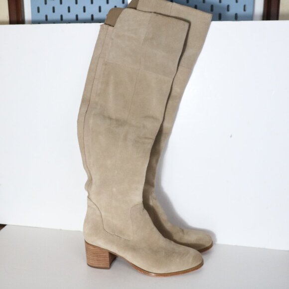 Marc Fisher Escape Suede Over the Knee Boots Womens 8 Beige Heeled Neutral - Picture 1 of 9